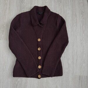 Laura Ashley Chunky Knit Cotton Cardigan Sweater Eggplant Purple Size 8